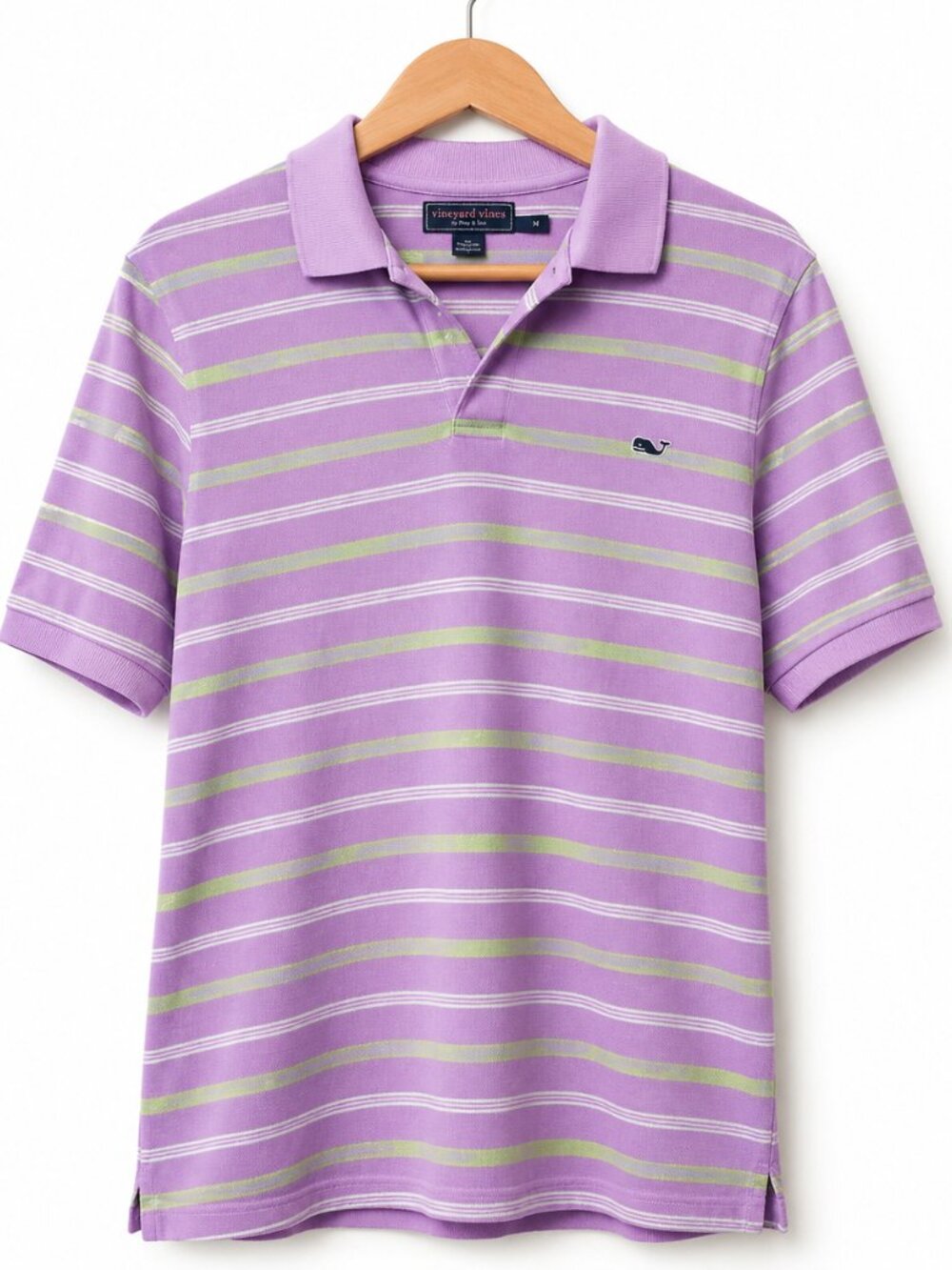 Vineyard Vines Men’s Medium Purple Green Striped Pima Cotton Polo